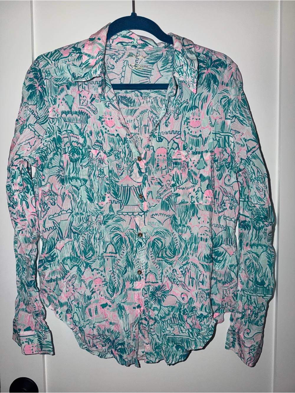 Lilly Pulitzer Pink & Teal Button-Down Shirt - Picture 1 of 3